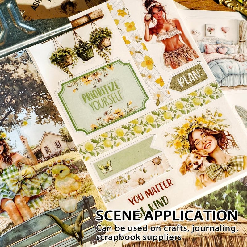 Bomichi People Sticker Book for aldult Girl, 30 Sheets 341 Pcs Stickers & 10 Sheets Scrapbook Paper for Journaling Scrapbooking Bullet Journals Planners Letter Card Making Collage Art Crafts - Image 2